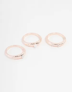 Rose Gold Plated Original Cubic Zirconia And Pearl Rings 3-Pack