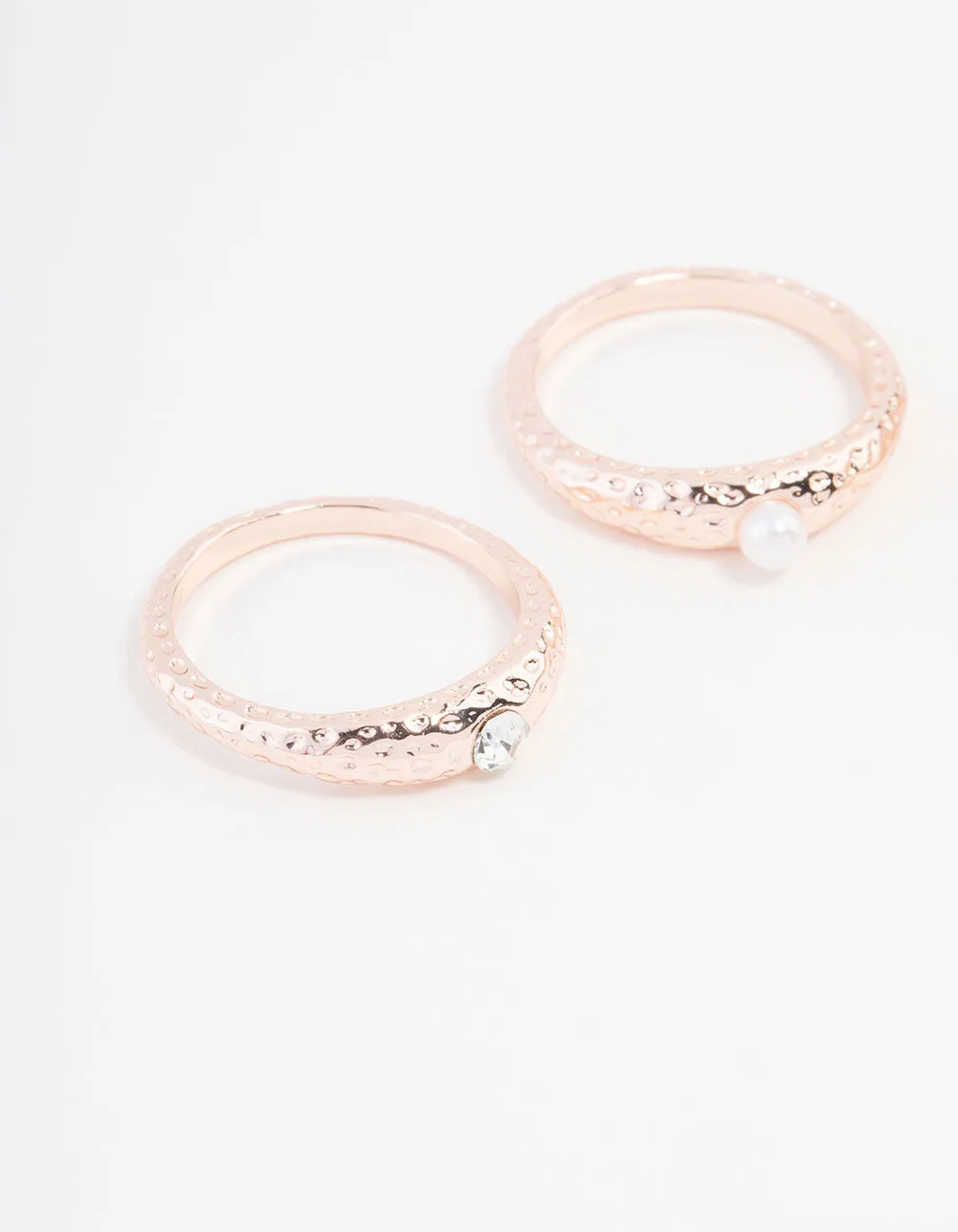 Rose Gold Plated Original Cubic Zirconia And Pearl Rings 3-Pack