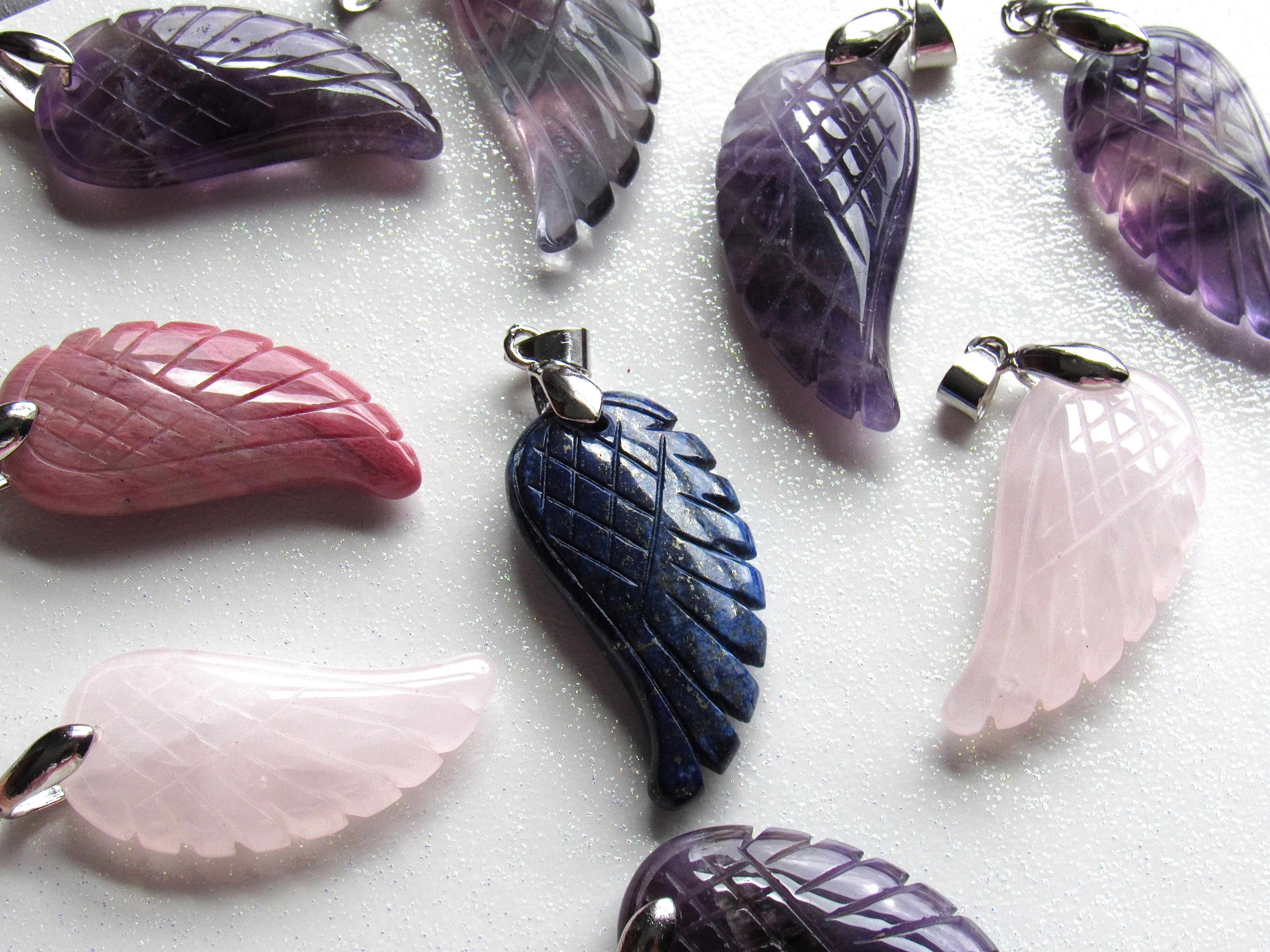 Rose Quartz Angel Wing Necklaces