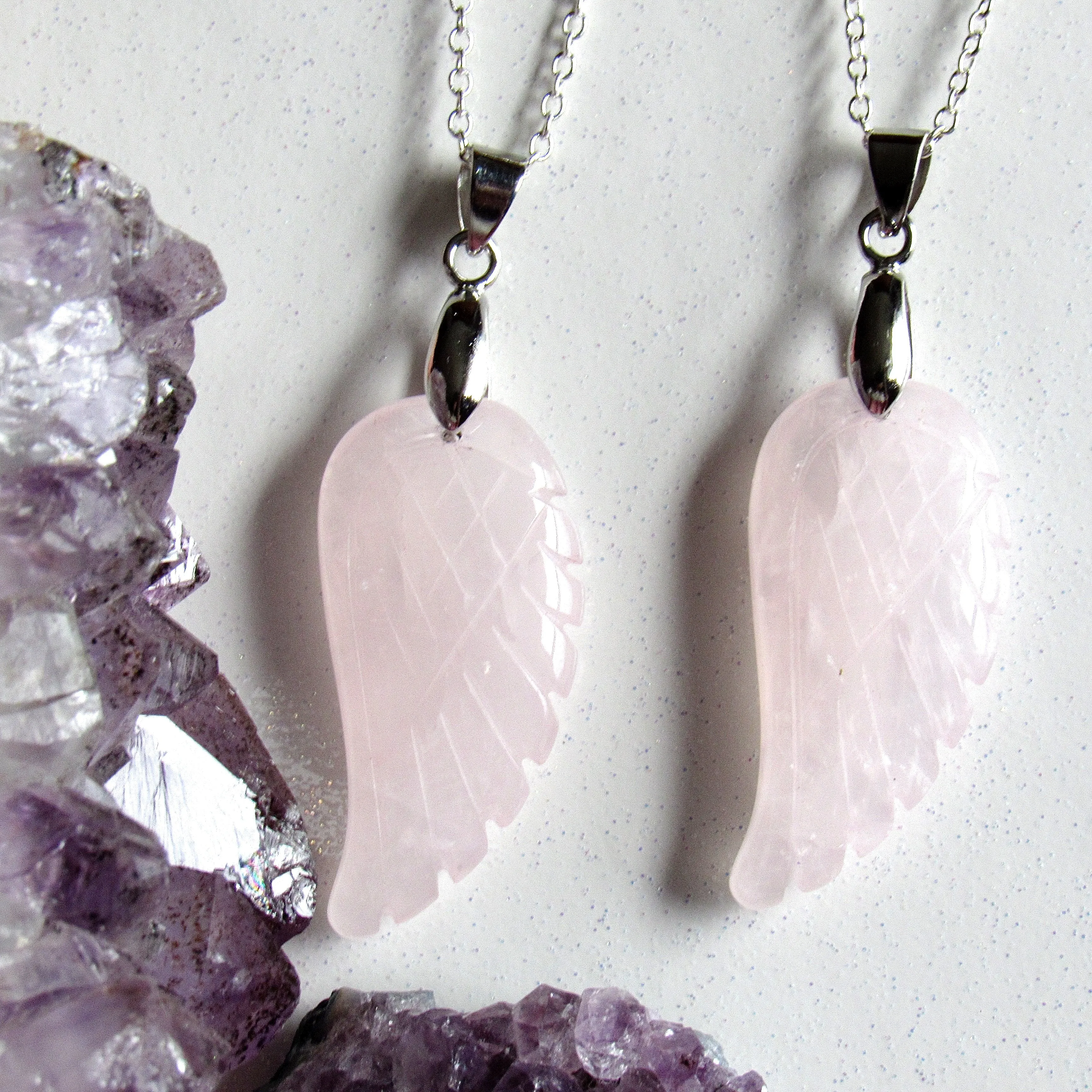 Rose Quartz Angel Wing Necklaces