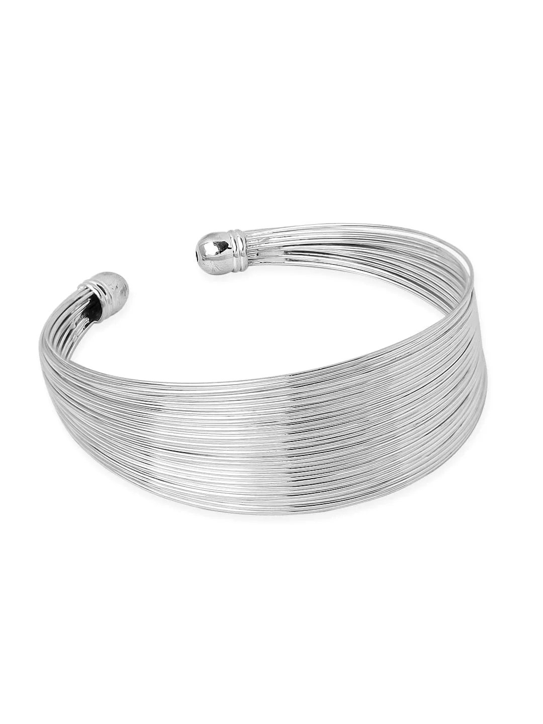 Rubans Silver-Plated Adjustable Textured Open Cuff Bracelet