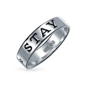 Sentimental Silver Ring: Stay Strong Promise Eternity Band Oxidized Sterling