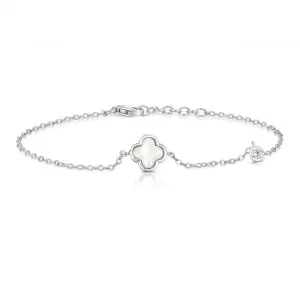 Silver & Co Mother of Pearl Clover Round Cubic Zirconia Bracelet SBG0040