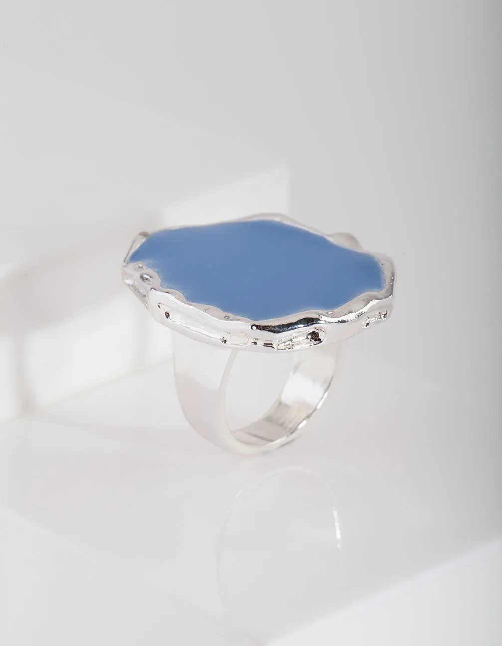 Silver Blue Enamel Ring