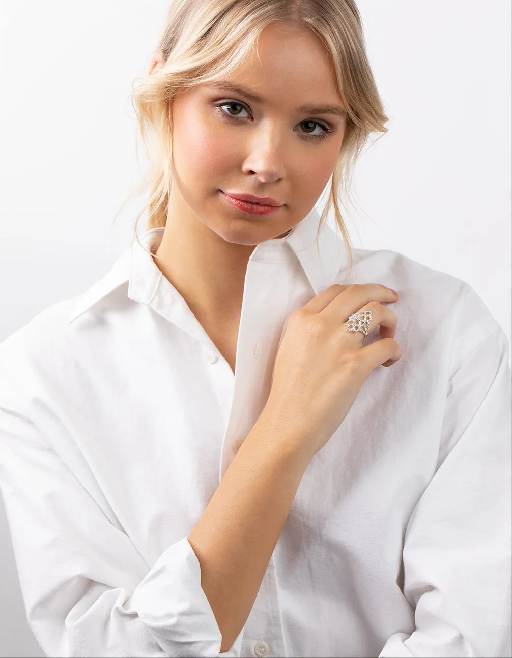 Silver Diamante Filigree Ring