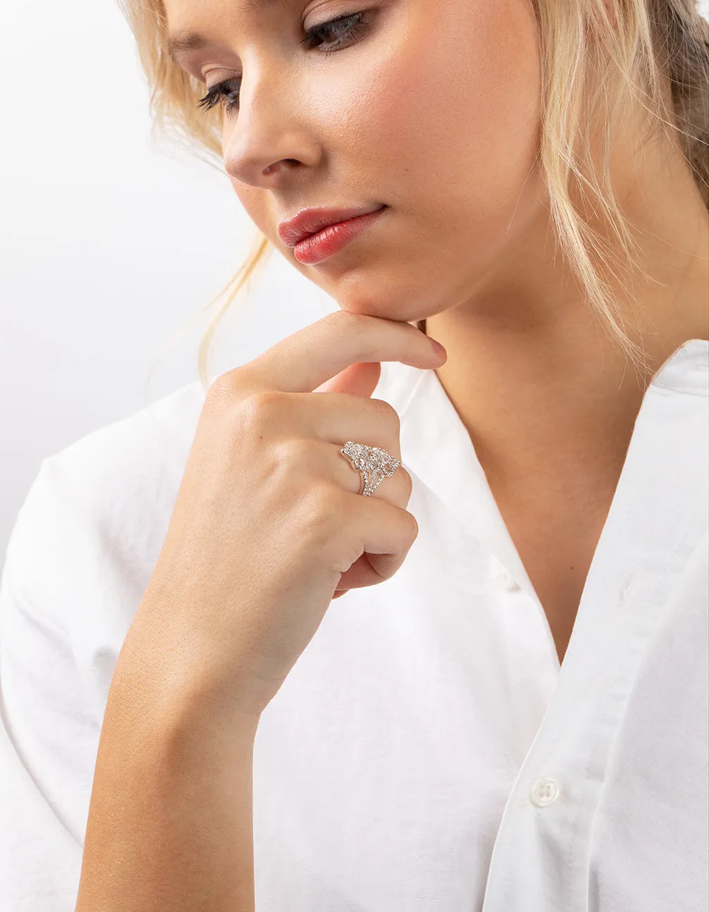 Silver Diamante Filigree Ring