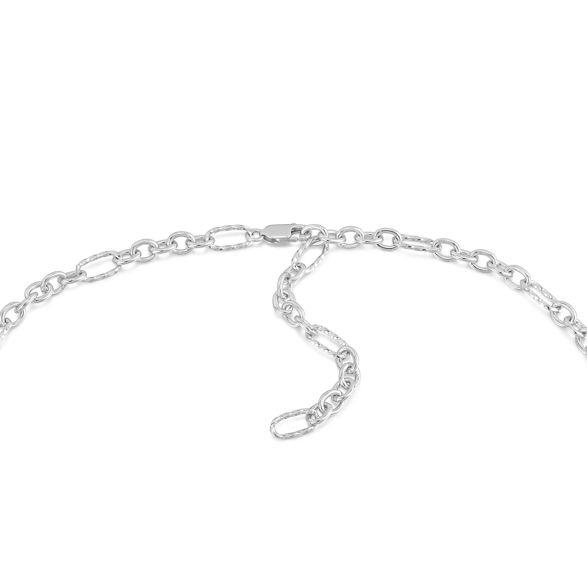 Silver Mixed Link Charm Chain Connector Necklace