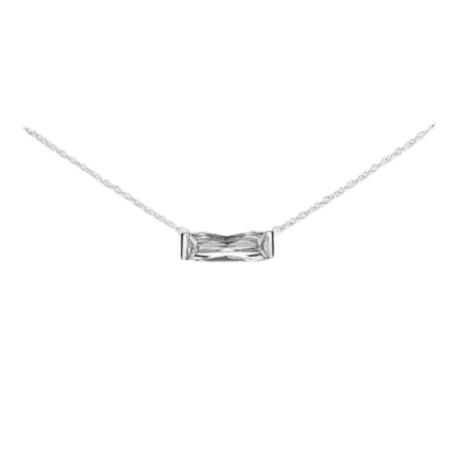 Silver Rectangular CZ Layers Necklace