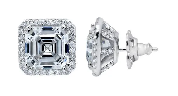 Simulated Diamond Asscher Cut Halo Earrings E0223CLP