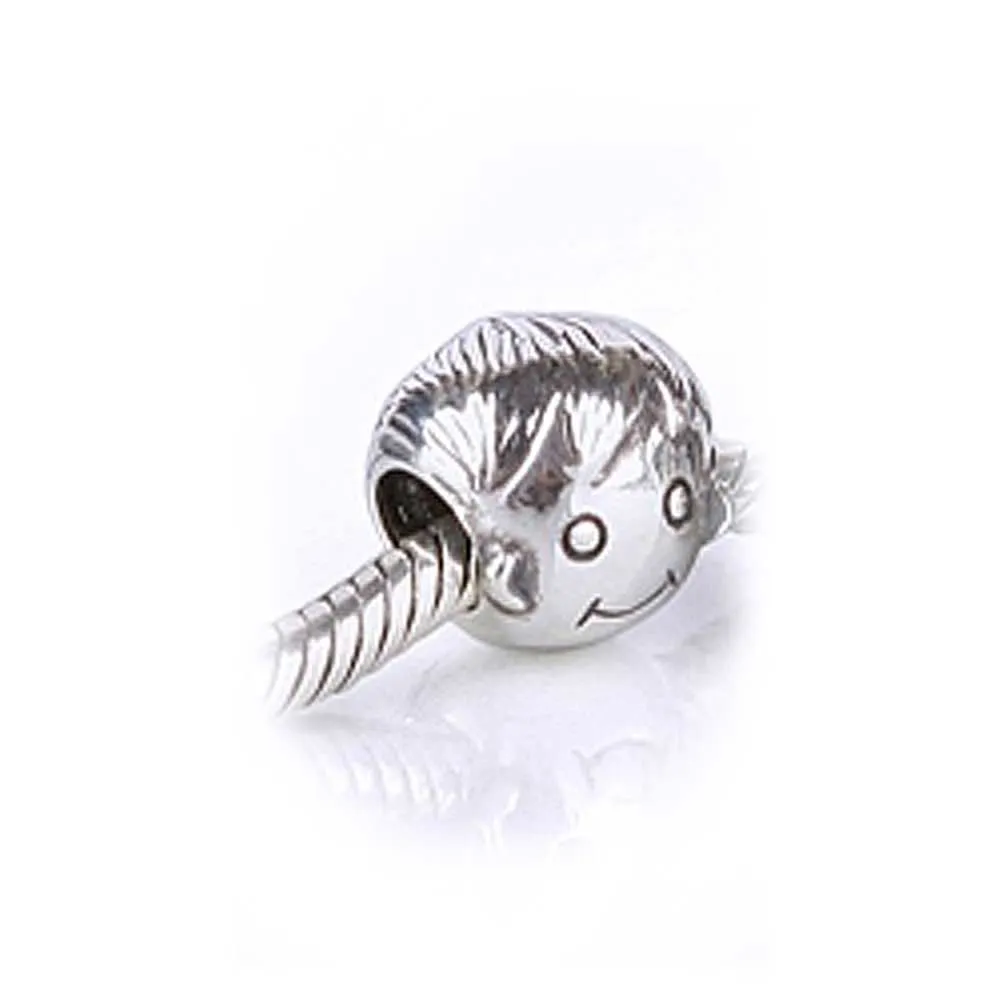 Smiling Child Boy Face Charm Bead in Oxidized Sterling Silver for Bracelets