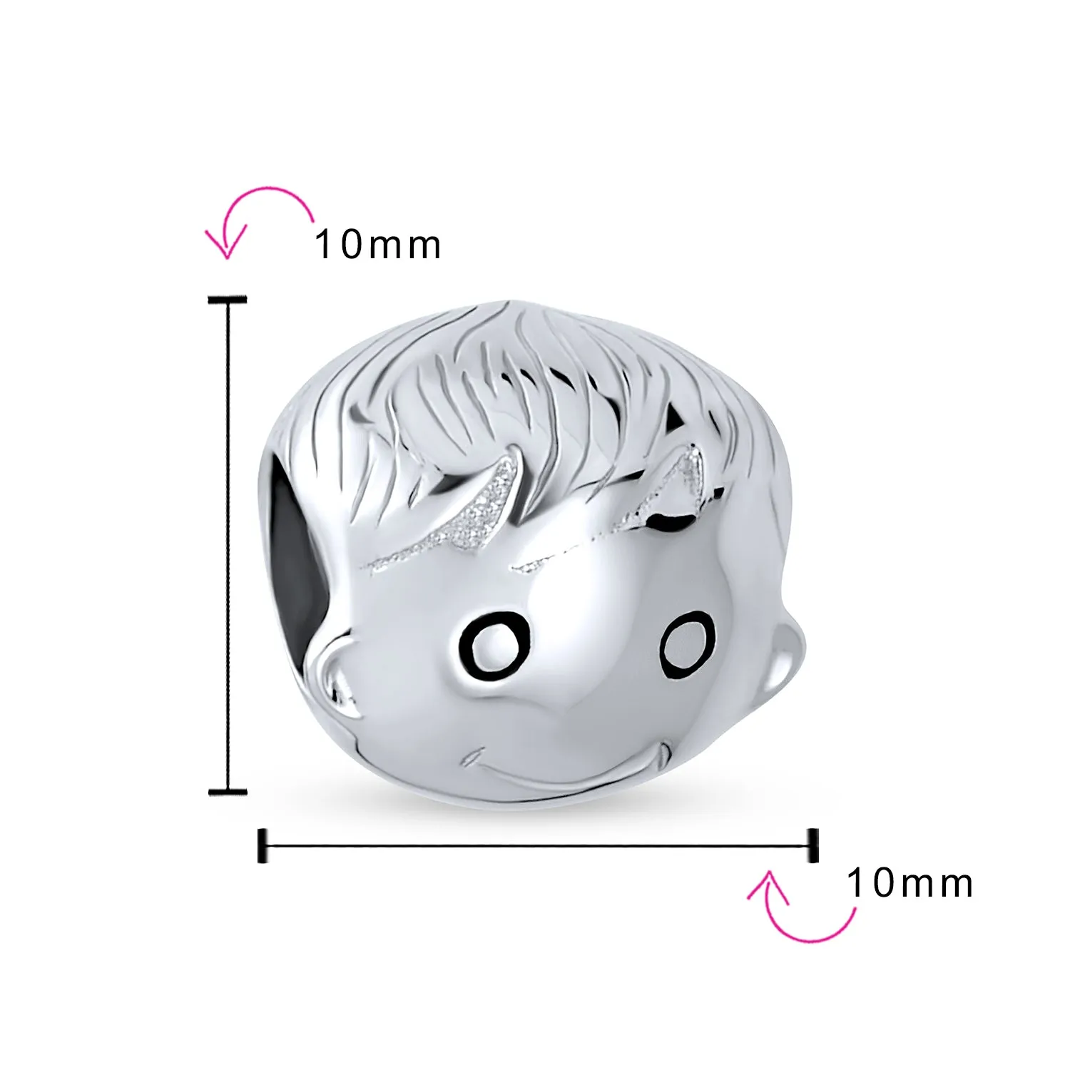 Smiling Child Boy Face Charm Bead in Oxidized Sterling Silver for Bracelets