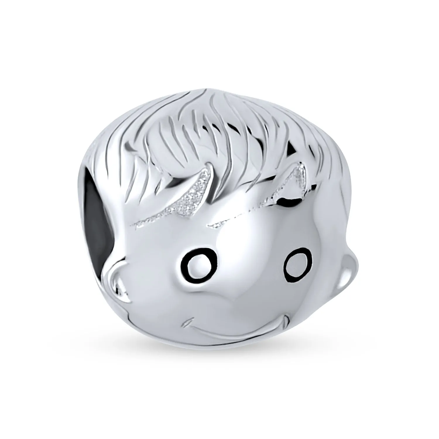 Smiling Child Boy Face Charm Bead in Oxidized Sterling Silver for Bracelets