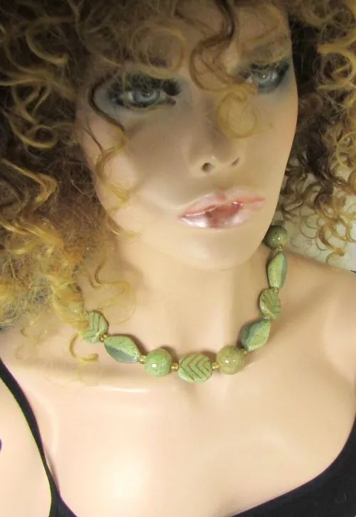 Socially Aware Kazuri Necklace in Green fair trade Beads