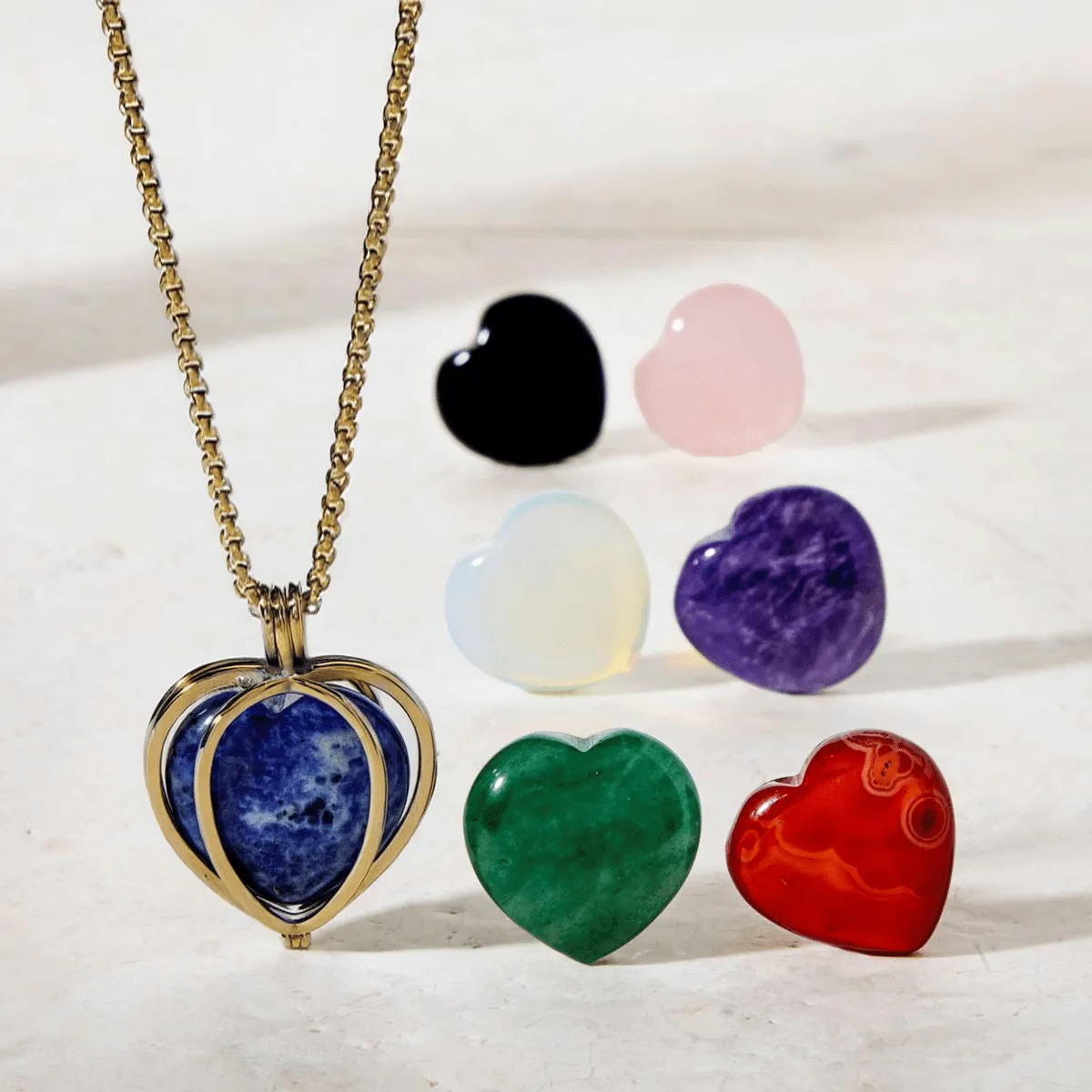 Stainless Steel Interchangeable Heart Locket with Chakra Gemstones | Adjustable Bolo Chain | 30"