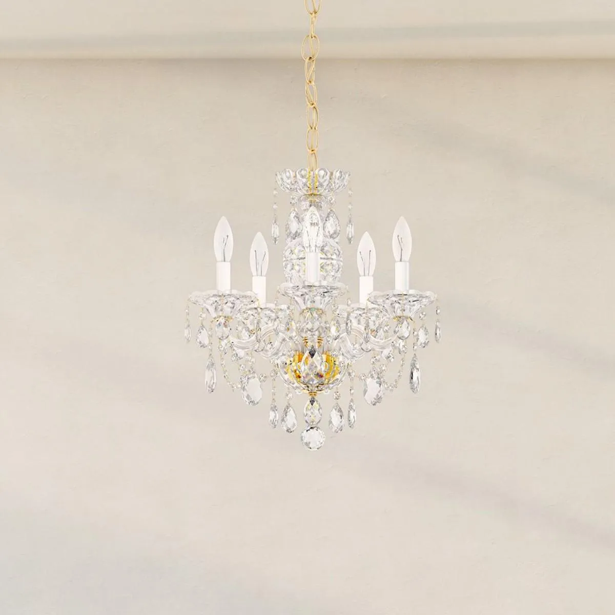 Sterling 5 Light Gold Chandelier with Crystals from Swarovski