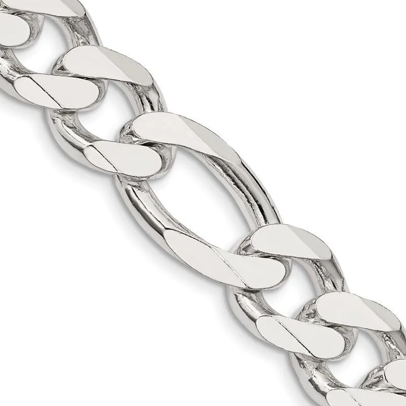 Sterling Silver 13.5mm Figaro Chain Necklace