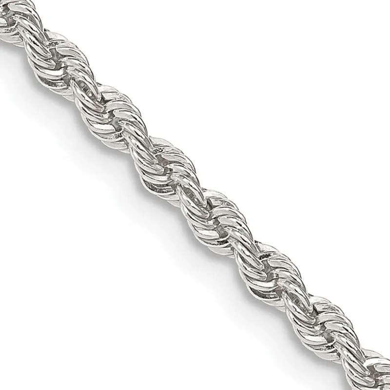 Sterling Silver 2.5mm Solid Rope Chain Necklace