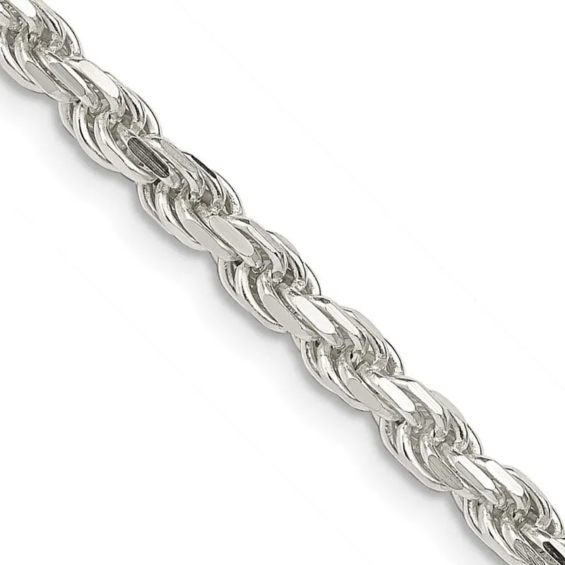 Sterling Silver 3.5mm Diamond-cut Rope Chain Necklace