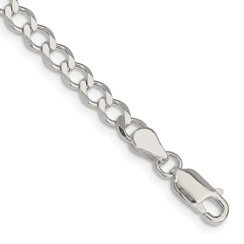 Sterling Silver 4.5mm Semi-solid Flat Curb Chain Bracelet