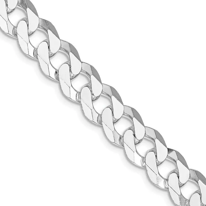 Sterling Silver Rhodium-plated 10.6mm Beveled Curb Chain Necklace