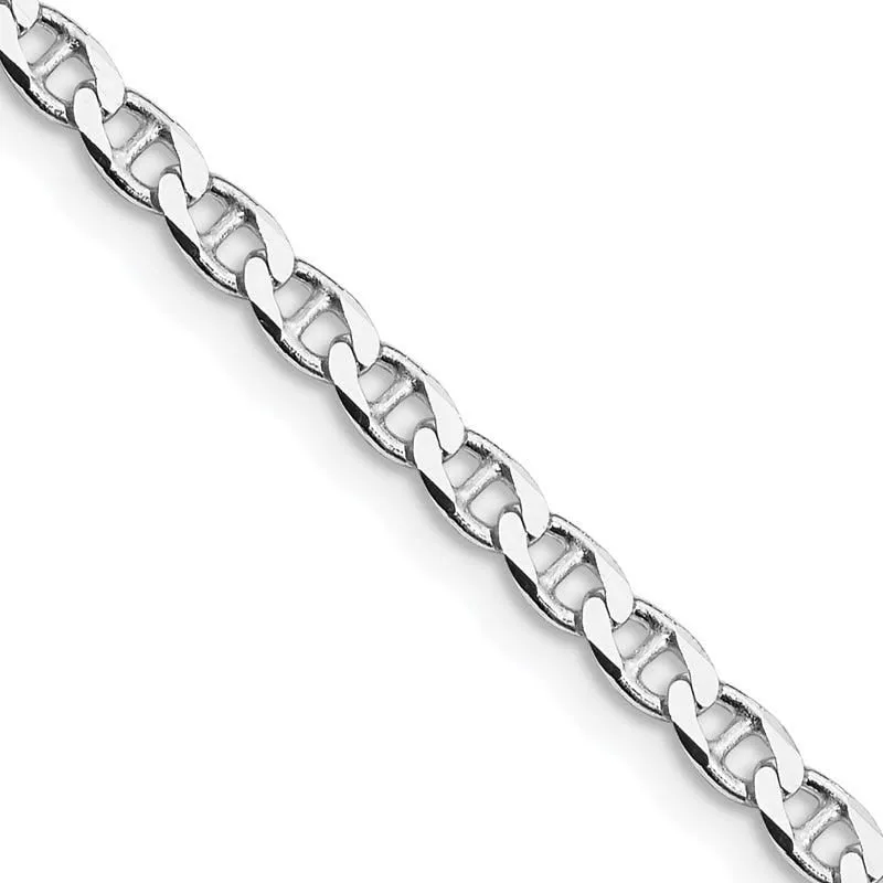 Sterling Silver Rhodium-plated 3.15mm Flat Cuban Anchor Chain Necklace