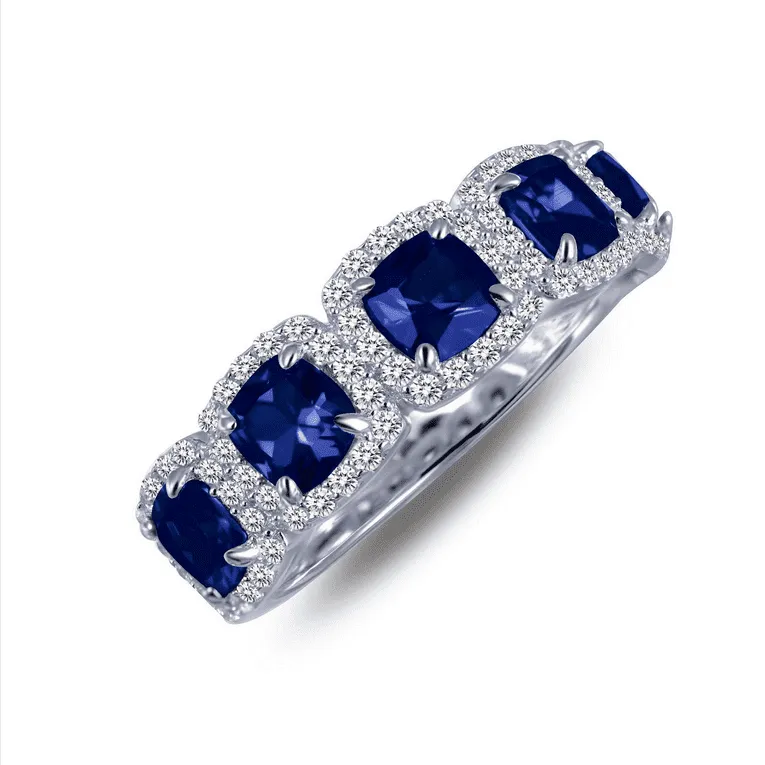 Sterling Silver Simulated Blue Sapphire and Diamond Band