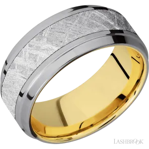 Tantalum with Polish , Polish Finish and Meteorite Inlay and 14K Yellow Gold - 9MM