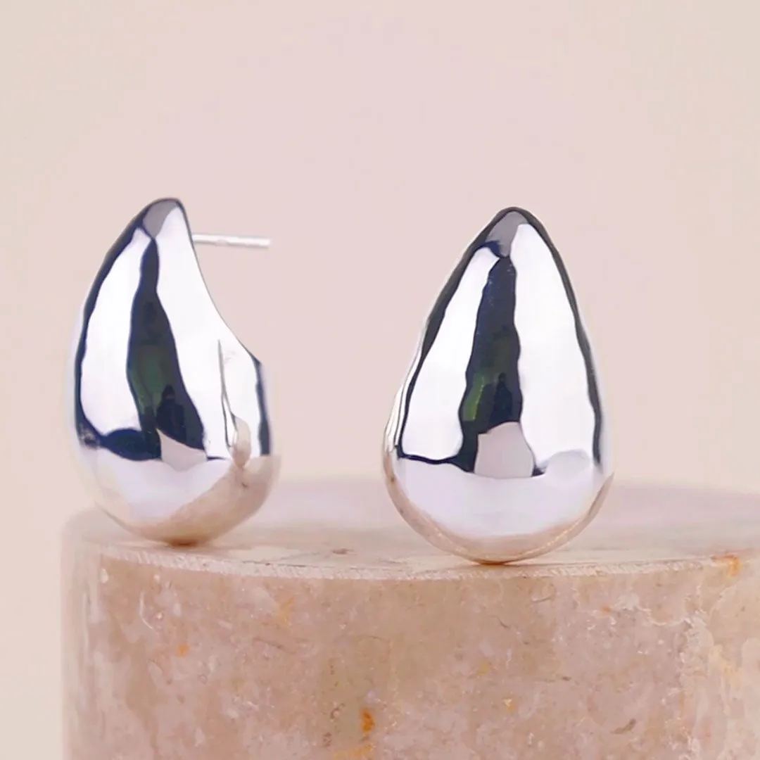 Teardrop Classic Silver 30mm Stud Earrings