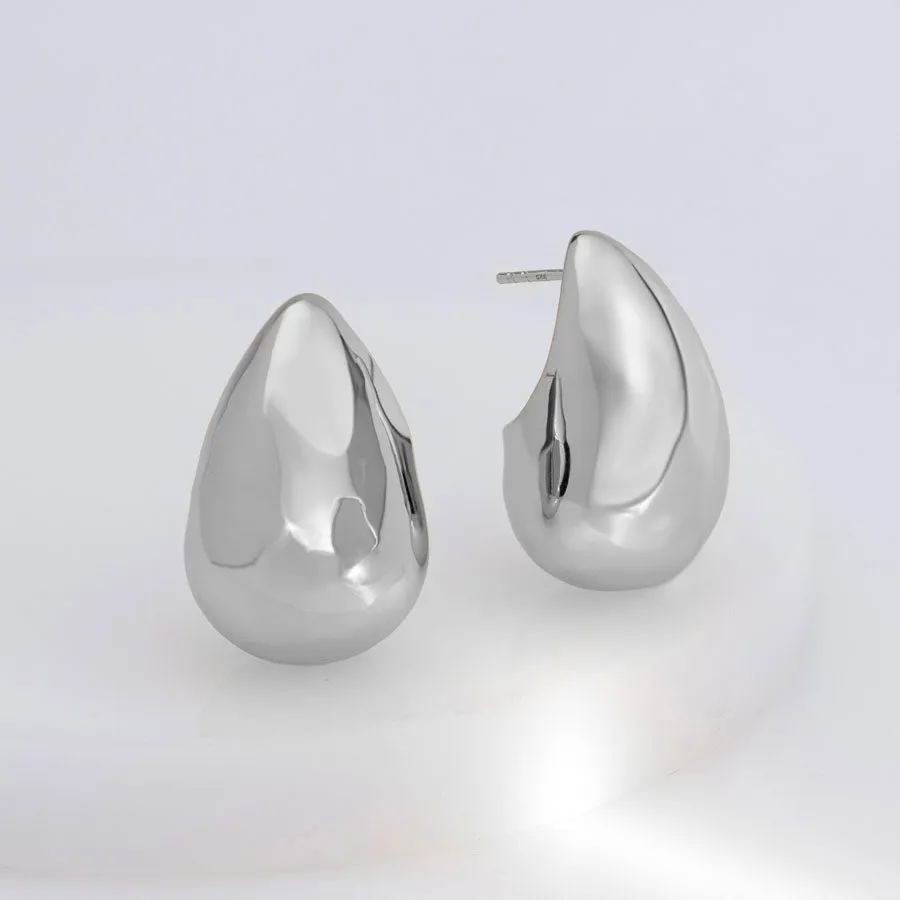 Teardrop Classic Silver 30mm Stud Earrings