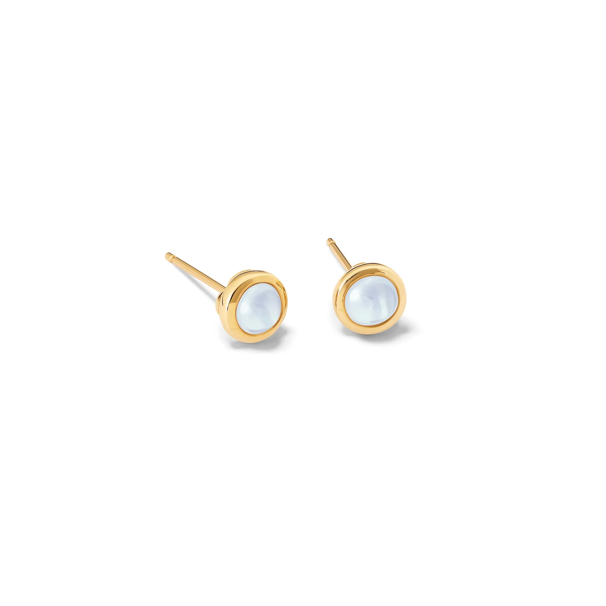 Theresa Stud Earrings Yellow Gold - Cabochon Blue Moonstone