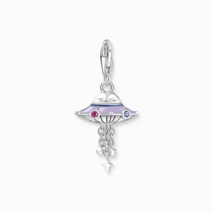 Thomas Sabo Charm Pendant - UFO with Violet cold Enamel and Stones Silver Blackened