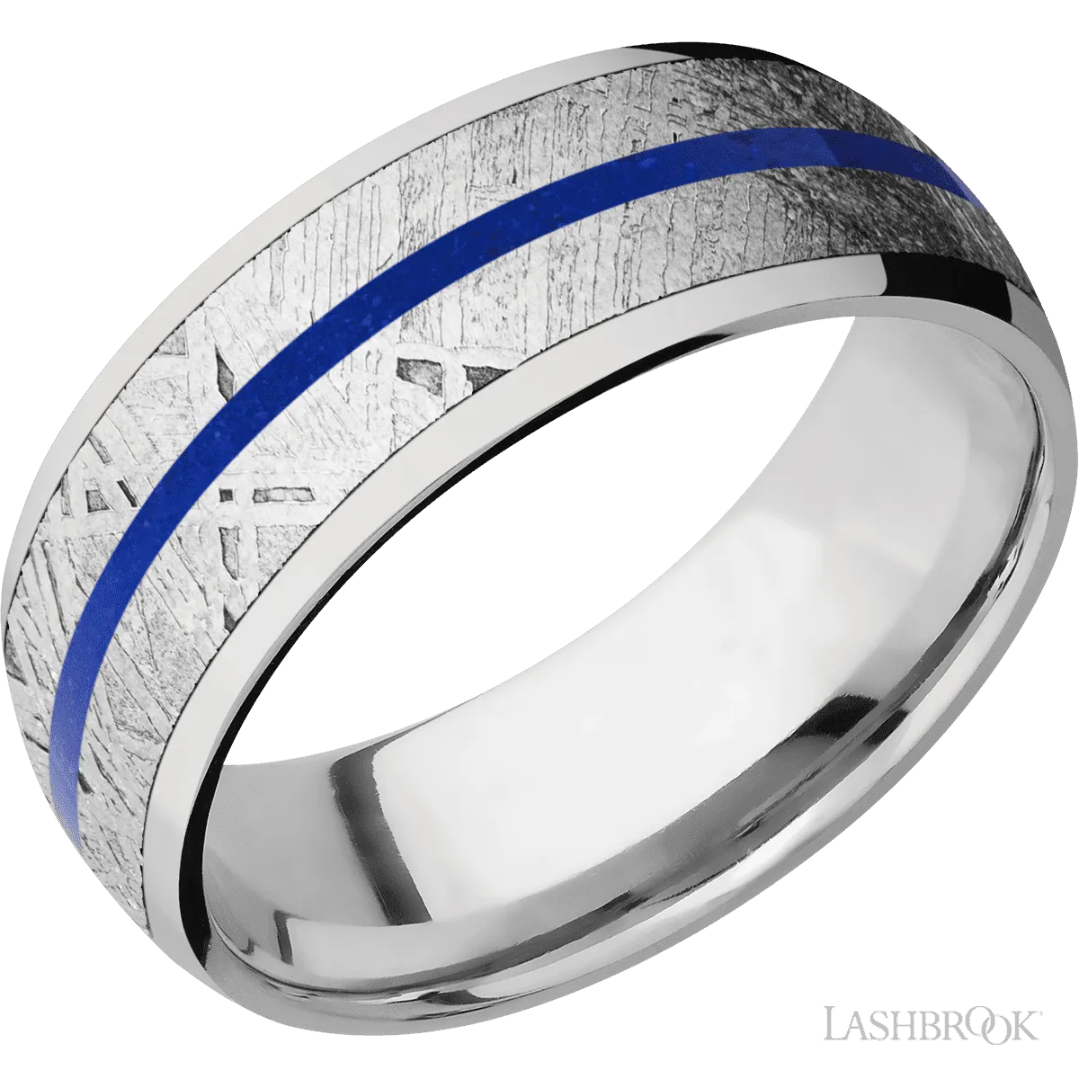 Titanium with Polish Finish Meteorite and Lapis Inlays - 8MM