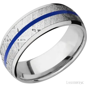 Titanium with Polish Finish Meteorite and Lapis Inlays - 8MM