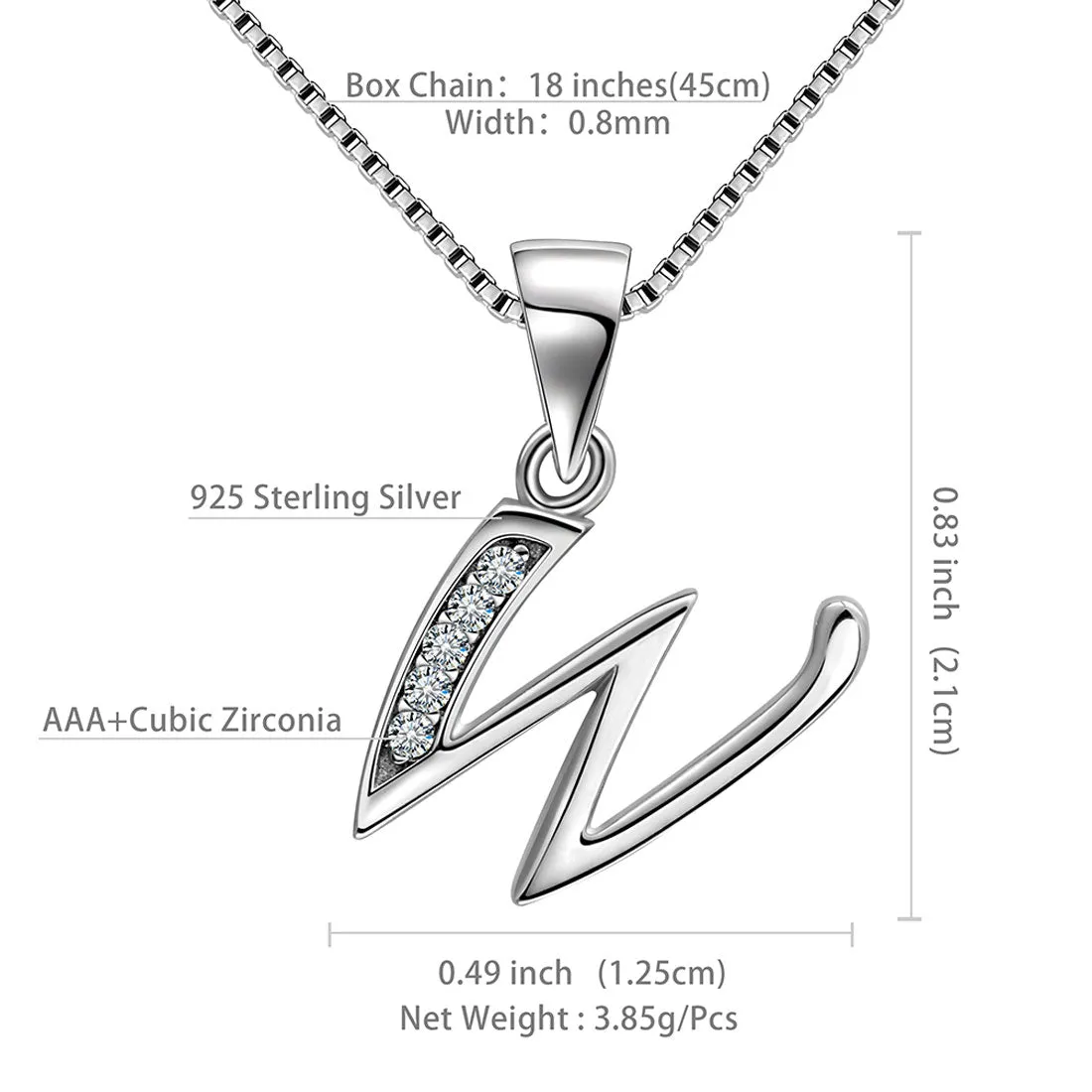 Tokyo Mart Letter W Initial Necklaces Pendant Women Men Name Jewelry Gift 925 Silver