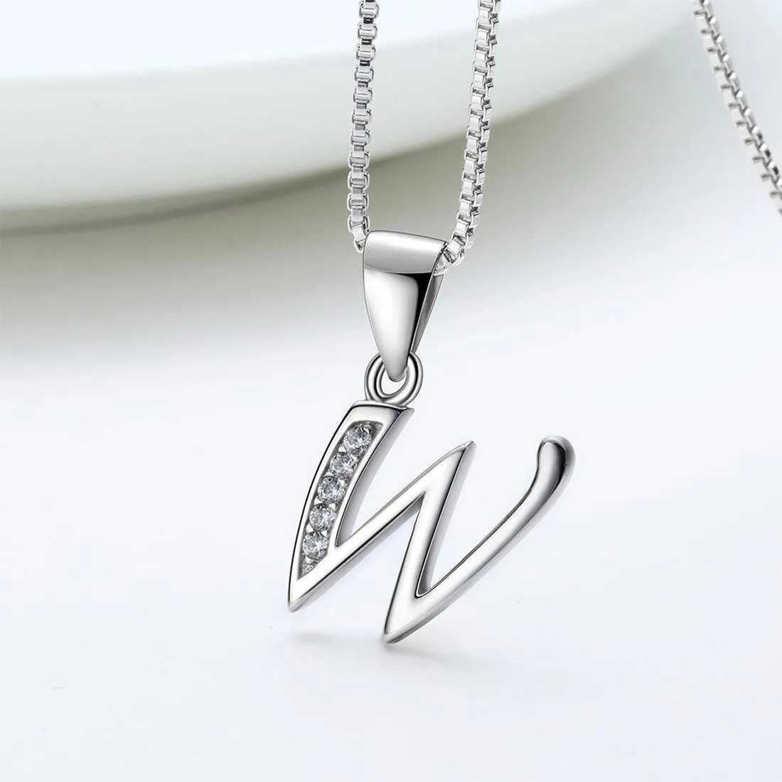 Tokyo Mart Letter W Initial Necklaces Pendant Women Men Name Jewelry Gift 925 Silver