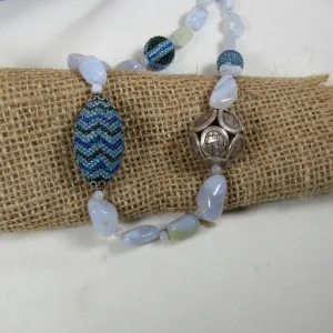 Unique Bead Necklace in Chalodony and Blue Seed Beads