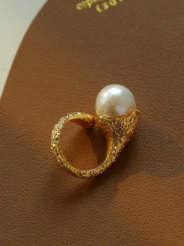 Vintage Floral Orb Round Baroque Pearl Rings