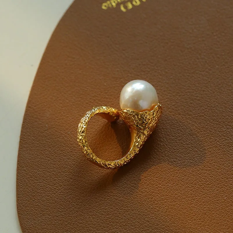 Vintage Floral Orb Round Baroque Pearl Rings