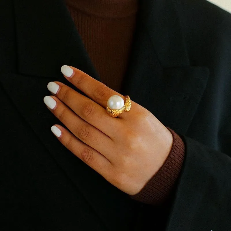 Vintage Floral Orb Round Baroque Pearl Rings