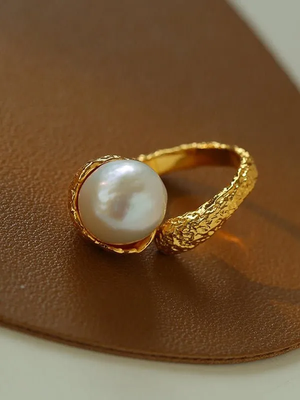 Vintage Floral Orb Round Baroque Pearl Rings