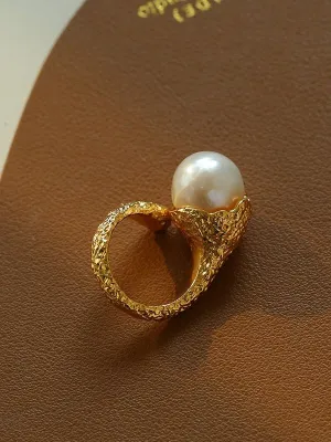 Vintage Floral Orb Round Baroque Pearl Rings