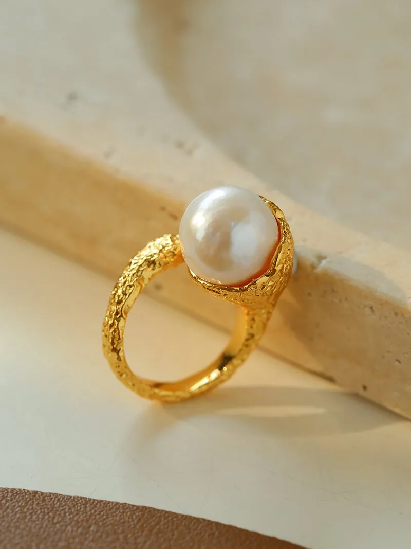 Vintage Floral Orb Round Baroque Pearl Rings