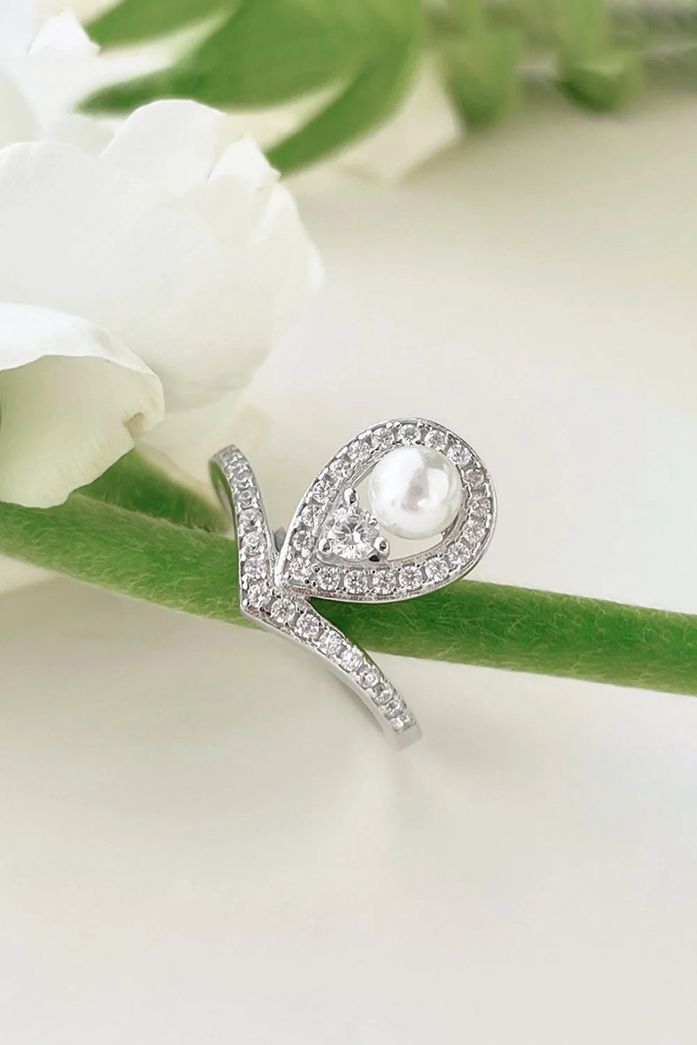 Waterdrop Pearl Crowning Love Wedding Jewelry Ring