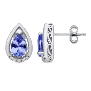 White Gold Tanzanite & Diamond Heirloom Earrings