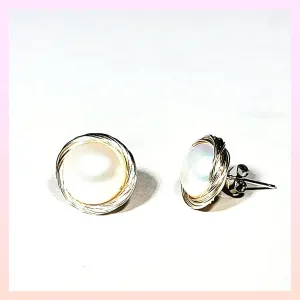 Wire Wrapped Pearl Earrings