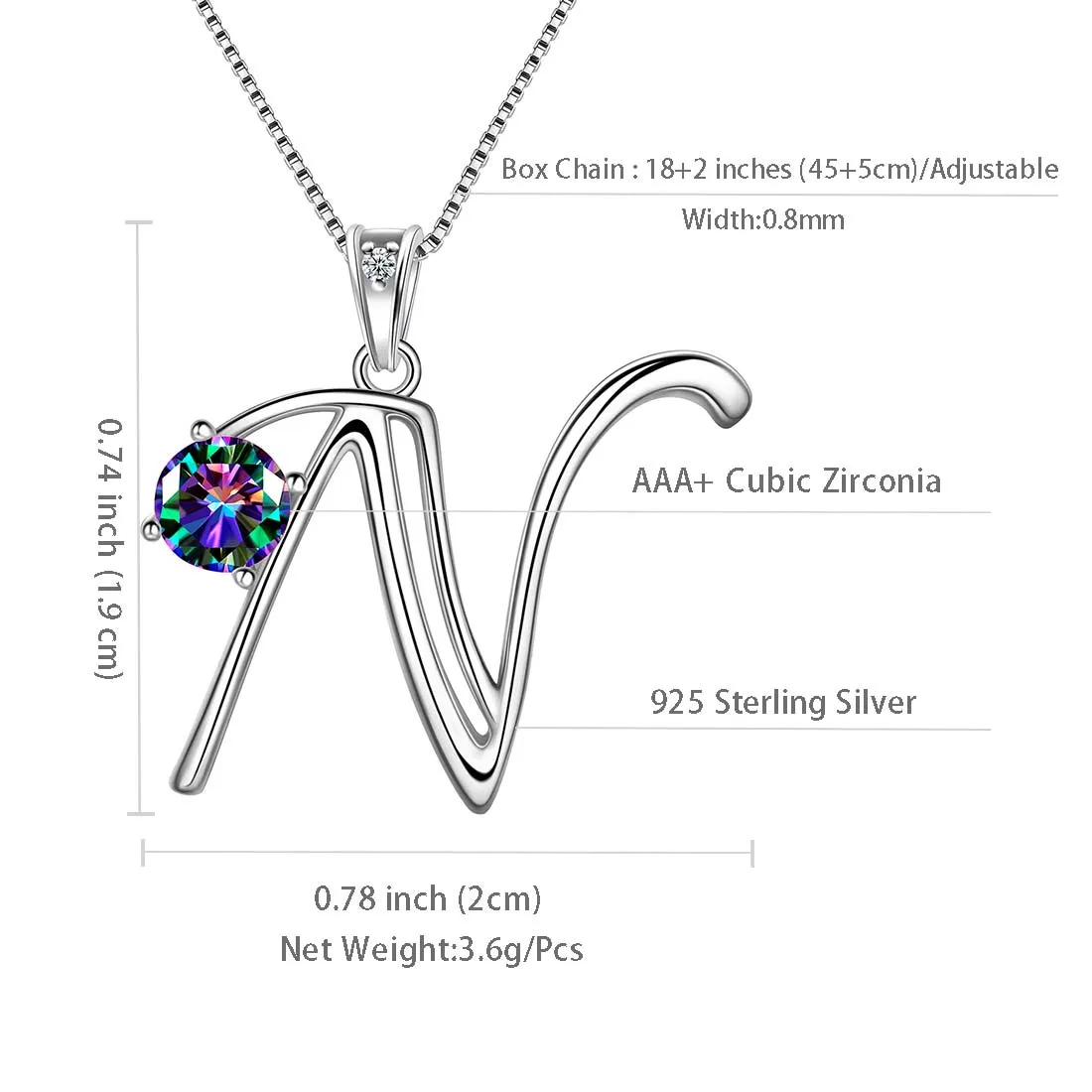 Women Initial N Letter Pendant Necklace Girl Name Jewelry Gift 925 Sterling Silver