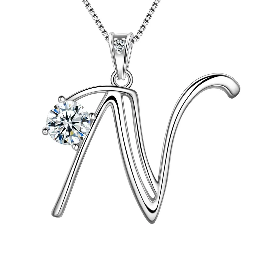 Women Initial N Letter Pendant Necklace Girl Name Jewelry Gift 925 Sterling Silver