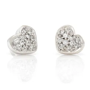 Women's Pave Diamond Heart Stud Earrings 14k White Gold