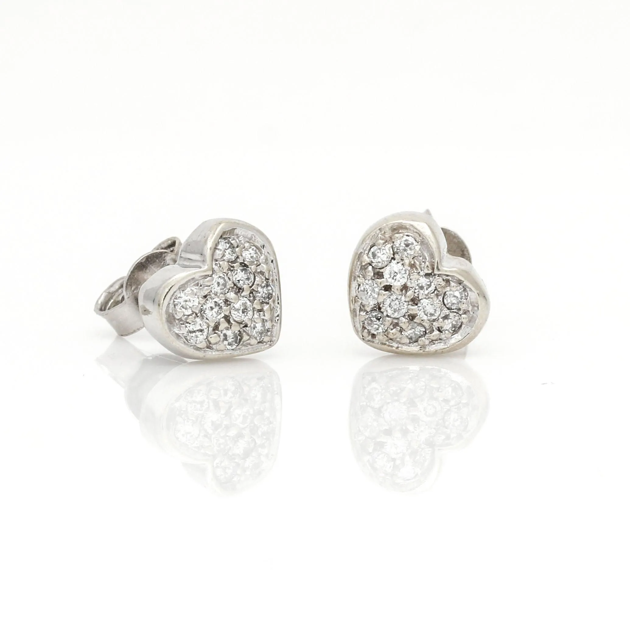 Women's Pave Diamond Heart Stud Earrings 14k White Gold