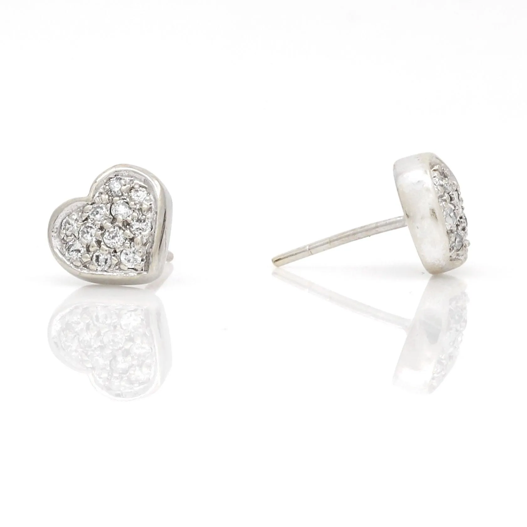 Women's Pave Diamond Heart Stud Earrings 14k White Gold